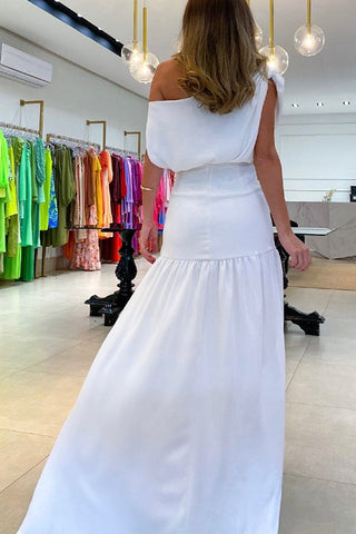 Voletter Off-The-Shoulder Waist Slit Floor-Length Gown Dress
