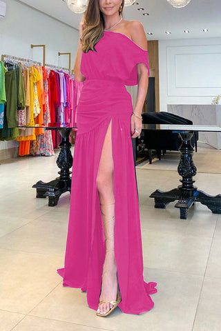 Voletter Off-The-Shoulder Waist Slit Floor-Length Gown Dress
