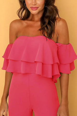 Voletter Boat Neck Ruffled Solid  Jumpsuit