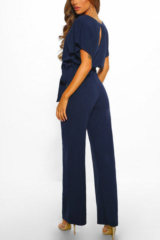 Voletter Fashion Chic Solid Short Sleeve Slim Party Jumpsuit