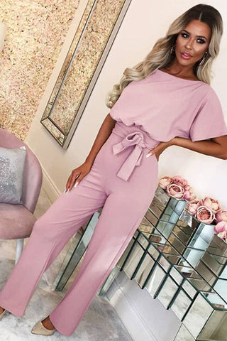 Voletter Fashion Chic Solid Short Sleeve Slim Party Jumpsuit