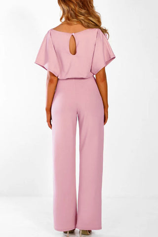 Voletter Fashion Chic Solid Short Sleeve Slim Party Jumpsuit