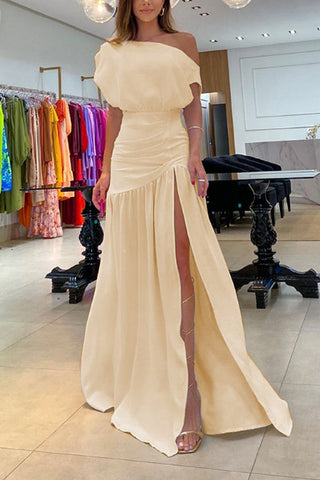 Voletter Off-The-Shoulder Waist Slit Floor-Length Gown Dress