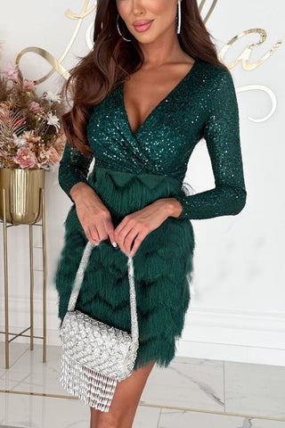 Voletter  Feather Sequin Party Dress