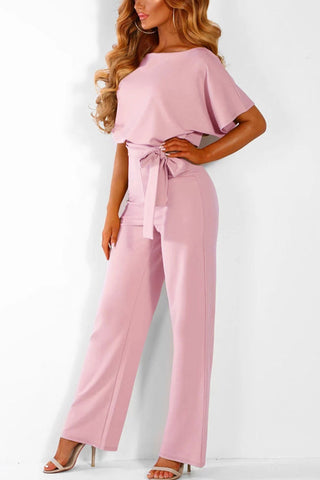 Voletter Fashion Chic Solid Short Sleeve Slim Party Jumpsuit