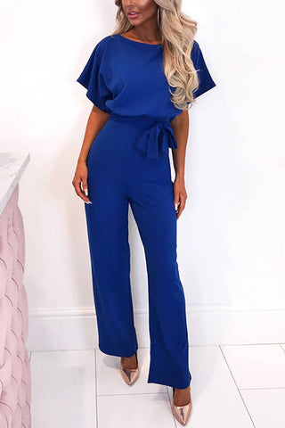 Voletter Fashion Chic Solid Short Sleeve Slim Party Jumpsuit
