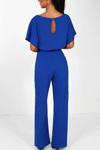Voletter Fashion Chic Solid Short Sleeve Slim Party Jumpsuit
