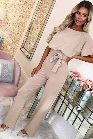 Voletter Fashion Chic Solid Short Sleeve Slim Party Jumpsuit