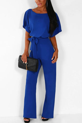 Voletter Fashion Chic Solid Short Sleeve Slim Party Jumpsuit