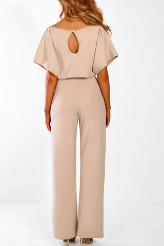 Voletter Fashion Chic Solid Short Sleeve Slim Party Jumpsuit