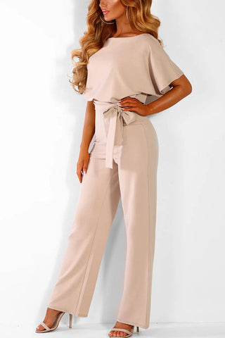 Voletter Fashion Chic Solid Short Sleeve Slim Party Jumpsuit