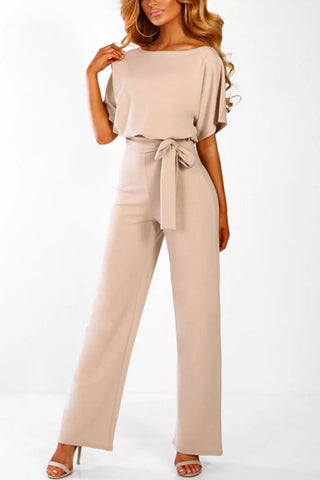 Voletter Fashion Chic Solid Short Sleeve Slim Party Jumpsuit