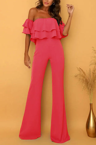 Voletter Boat Neck Ruffled Solid  Jumpsuit