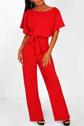 Voletter Fashion Chic Solid Short Sleeve Slim Party Jumpsuit