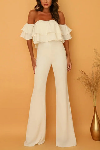 Voletter Boat Neck Ruffled Solid  Jumpsuit