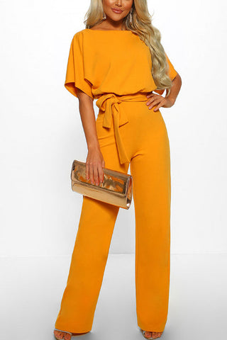 Voletter Fashion Chic Solid Short Sleeve Slim Party Jumpsuit