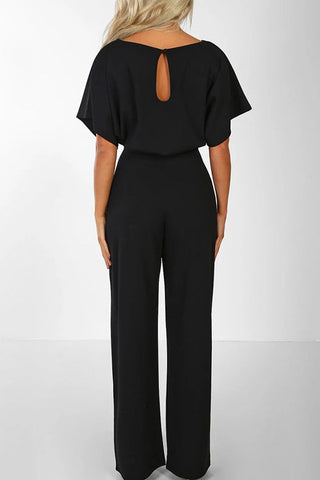 Voletter Fashion Chic Solid Short Sleeve Slim Party Jumpsuit