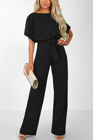 Voletter Fashion Chic Solid Short Sleeve Slim Party Jumpsuit