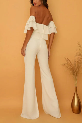 Voletter Boat Neck Ruffled Solid  Jumpsuit