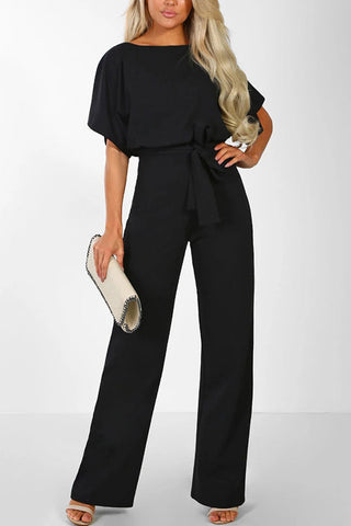 Voletter Fashion Chic Solid Short Sleeve Slim Party Jumpsuit