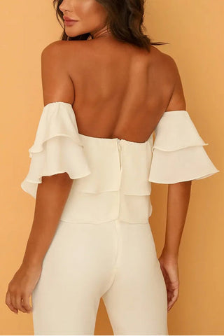 Voletter Boat Neck Ruffled Solid  Jumpsuit