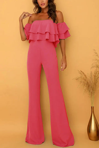 Voletter Boat Neck Ruffled Solid  Jumpsuit