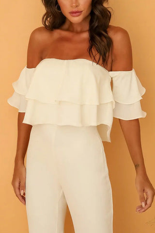 Voletter Boat Neck Ruffled Solid  Jumpsuit