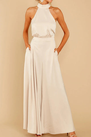 Voletter Solid Off Shoulder Halterneck Jumpsuit