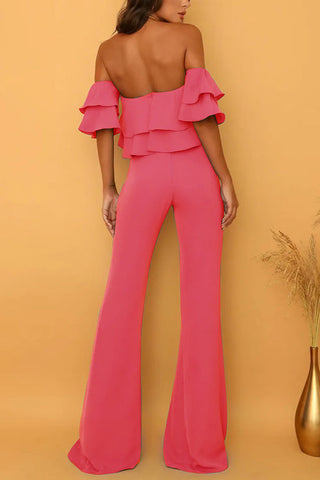 Voletter Boat Neck Ruffled Solid  Jumpsuit