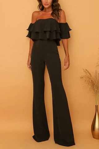 Voletter Boat Neck Ruffled Solid  Jumpsuit