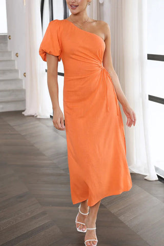 Voletter Off-Shoulder Puff Sleeve Side Slit Dress