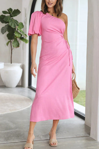 Voletter Off-Shoulder Puff Sleeve Side Slit Dress