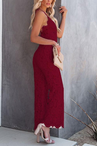 Voletter Antonia Lace Stitching Sleeveless Casual Jumpsuit