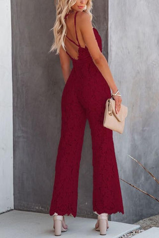 Voletter Antonia Lace Stitching Sleeveless Casual Jumpsuit