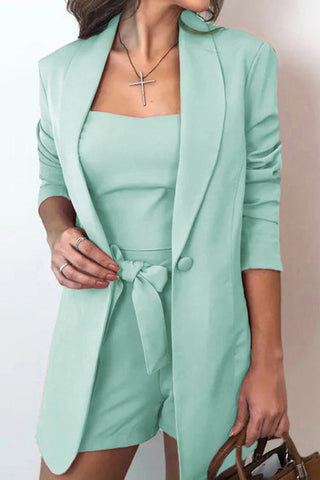 Voletter Ladies Chic Coat High Waist Shorts Three Pieces Suit