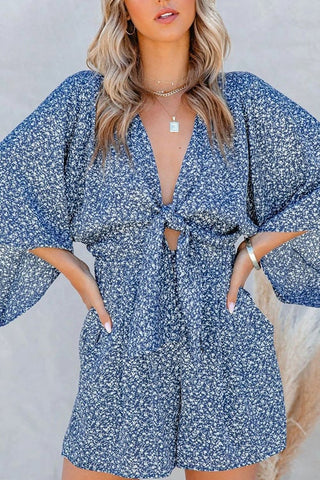 Voletter Georgia V Neck Lace Up Loose Holiday Romper