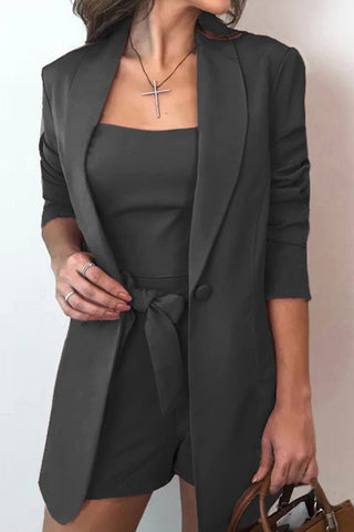 Voletter Ladies Chic Coat High Waist Shorts Three Pieces Suit