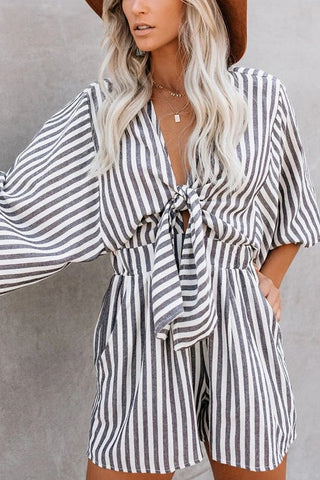 Voletter Georgia V Neck Lace Up Loose Holiday Romper