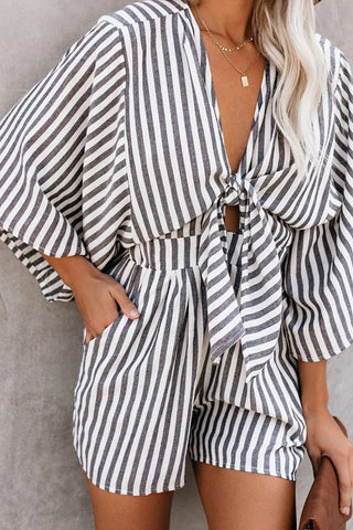 Voletter Georgia V Neck Lace Up Loose Holiday Romper