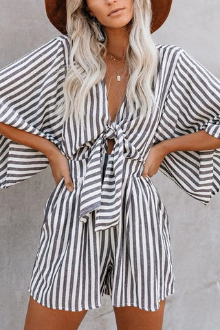 Voletter Georgia V Neck Lace Up Loose Holiday Romper