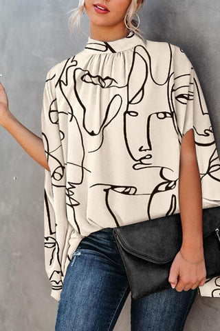 Voletter Casual Loose Printed Bat Sleeve T-Shirt