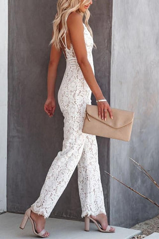 Voletter Antonia Lace Stitching Sleeveless Casual Jumpsuit