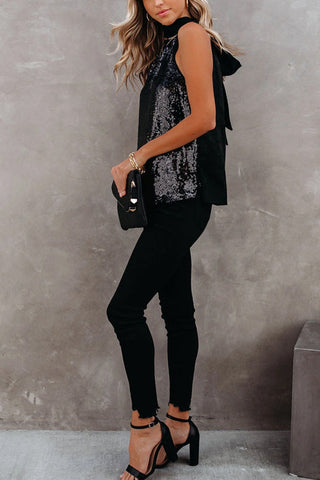Voletter Fashion Sequin Turtleneck Sleeveless Top