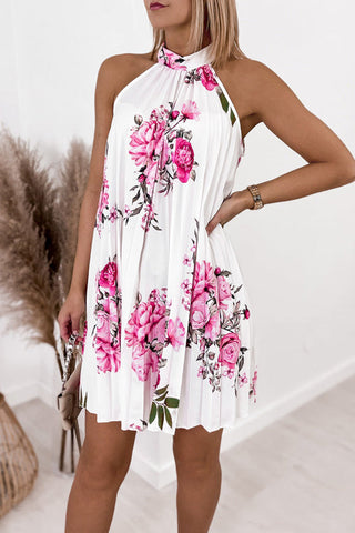 Voletter Sleeveless Printed Pleated Dress
