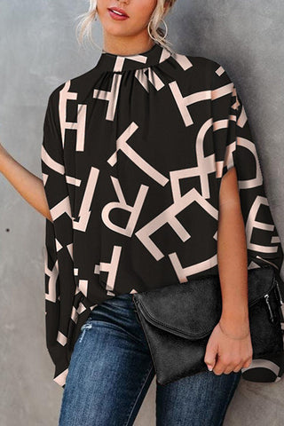 Voletter Casual Loose Printed Bat Sleeve T-Shirt