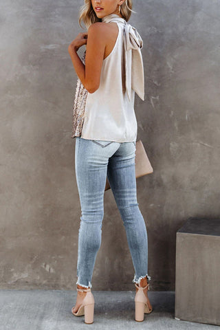 Voletter Fashion Sequin Turtleneck Sleeveless Top