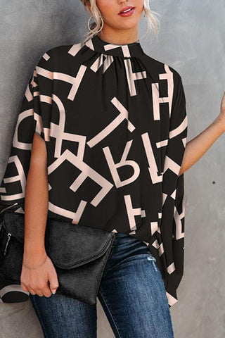 Voletter Casual Loose Printed Bat Sleeve T-Shirt