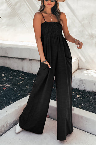 Voletter Fashion Sling Solid Color Loose Jumpsuit