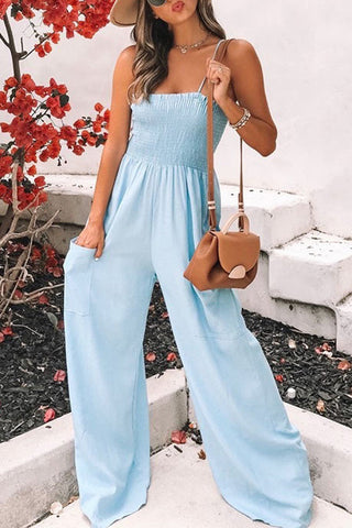 Voletter Fashion Sling Solid Color Loose Jumpsuit