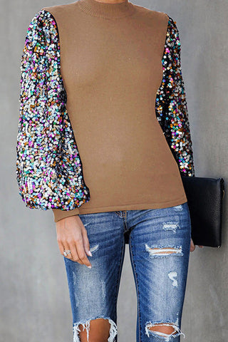 Voletter Casual Printed Loose Half Turtleneck Lantern Sleeve Top